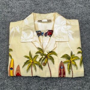 Blue Hawaii Shirt Mens Large Yellow Hawaiian Camp Woodie Car Surf Cotton Hawaii
